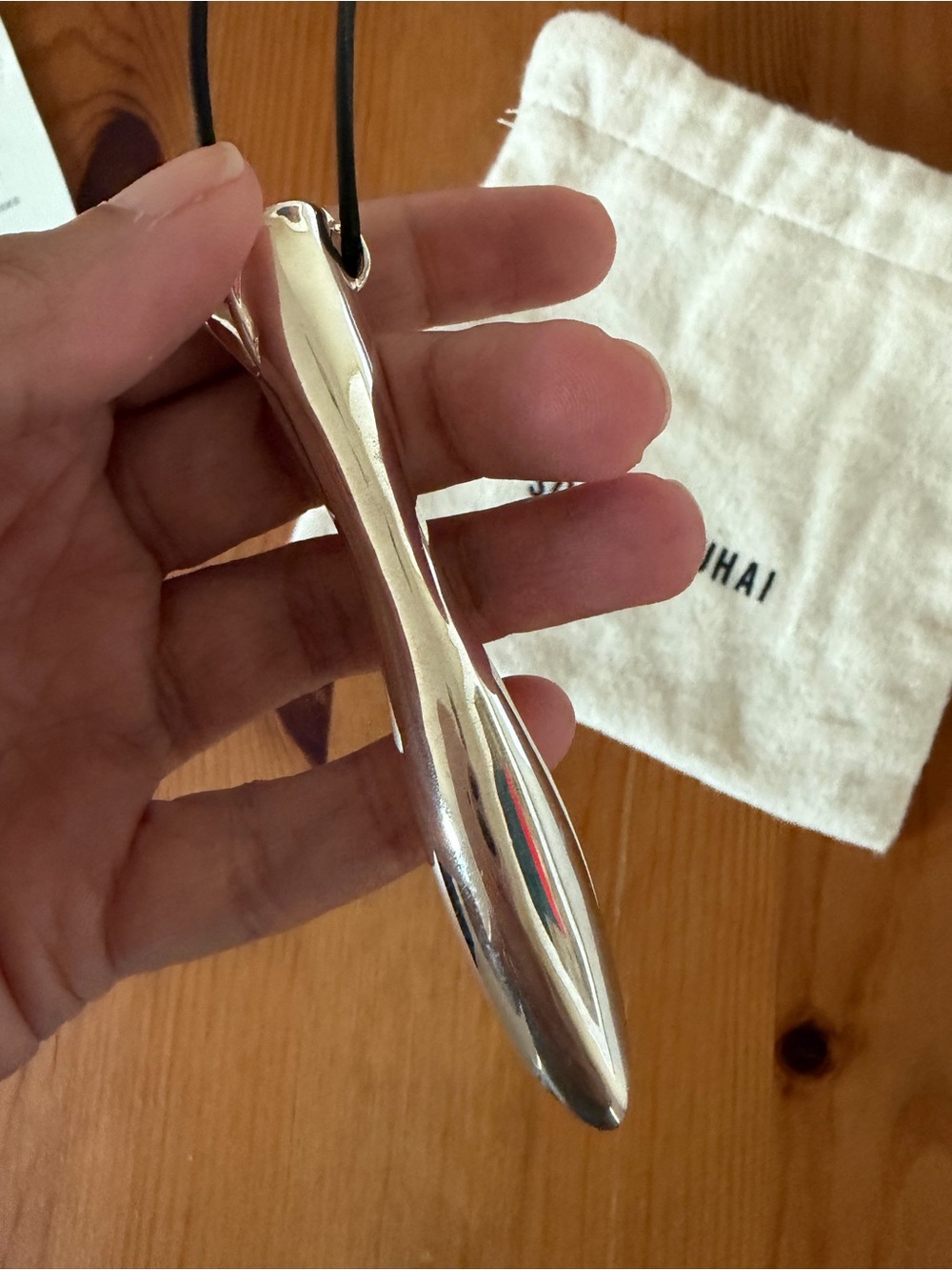 Sophie Buhai Silver Vessel Pendant Necklace Black Vegan Leather Cord MSRP $1250 - Picture 3 of 11
